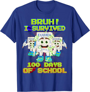 Bruh I Survived 100 Days of School Funny Yes Exam Brainrot T-Shirt - T-Shirt | Royal