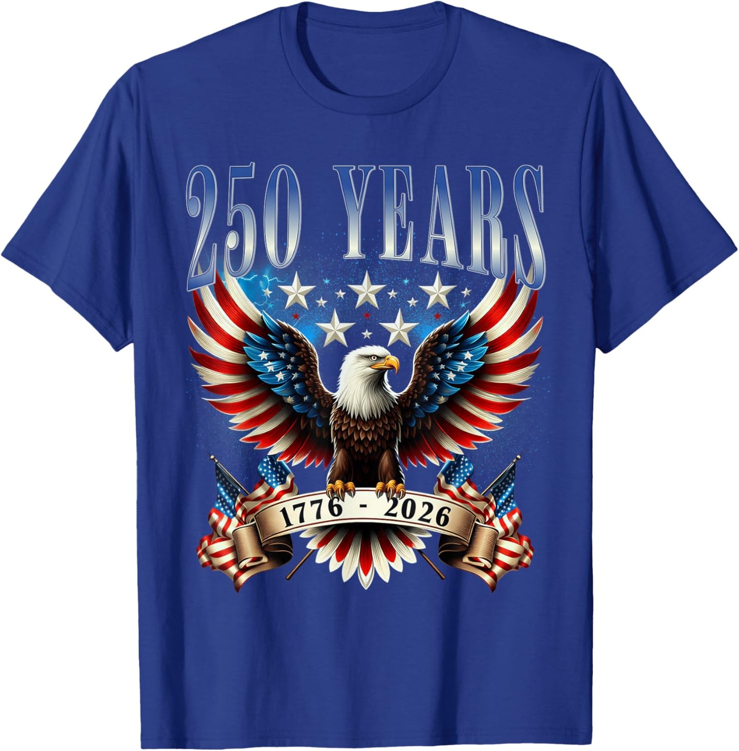 4th of July American Flag Eagle Vintage 250 Years 1776 2026 T-Shirt - T-Shirt | Royal