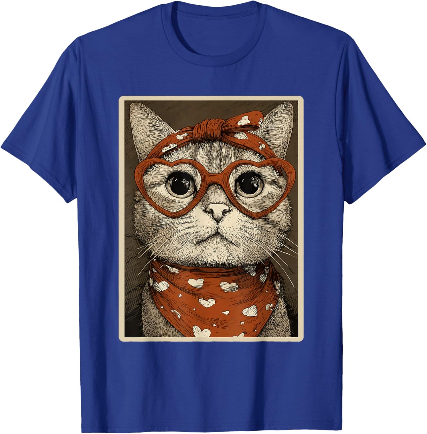 Cute Tabby Cat with Hearts Glasses Valentines Kitty Coquette T-Shirt - T-Shirt | Royal