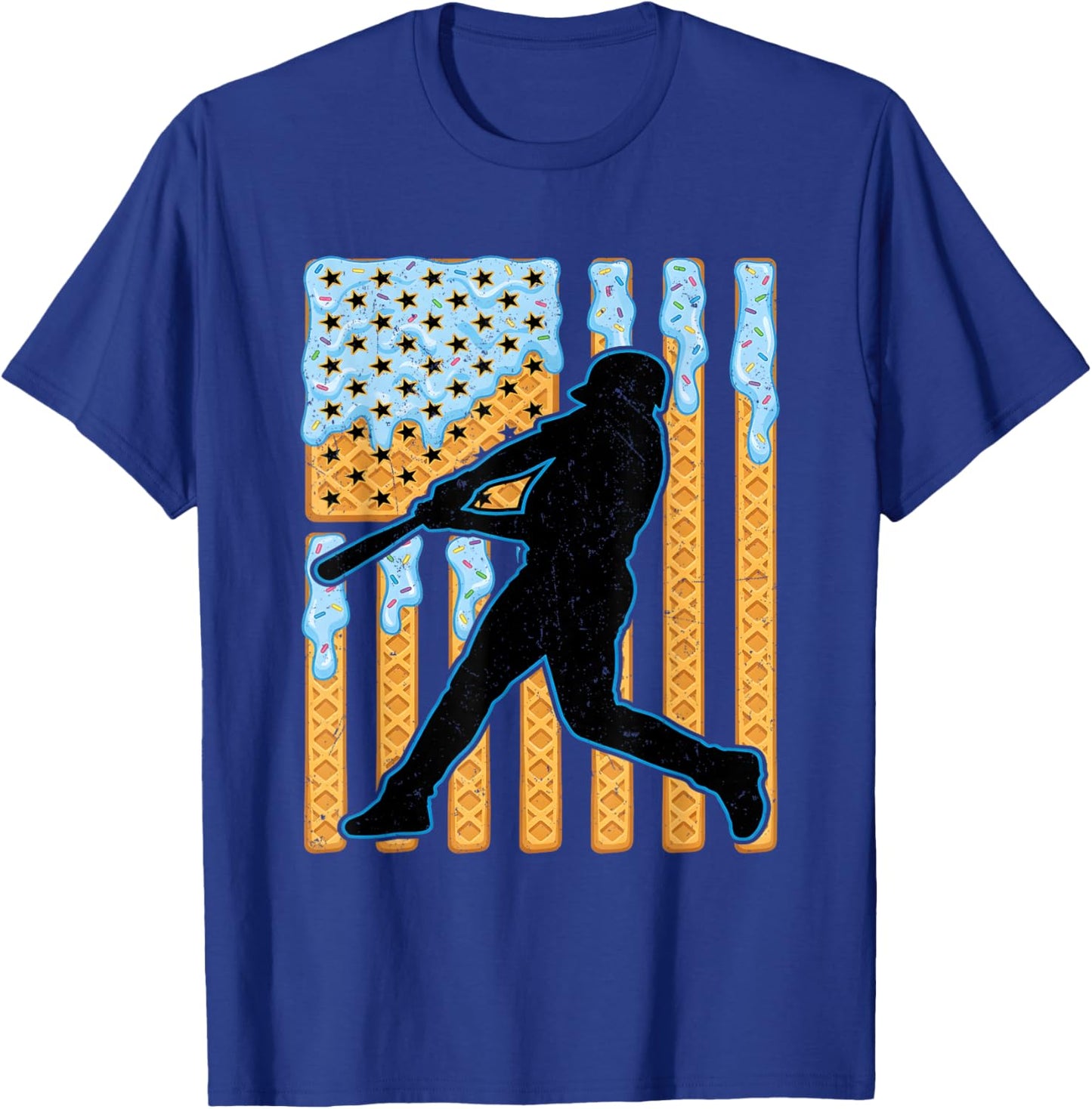 Retro Baseball Drip Boys Ice Cream Patriotic American Flag T-Shirt - T-Shirt | Royal