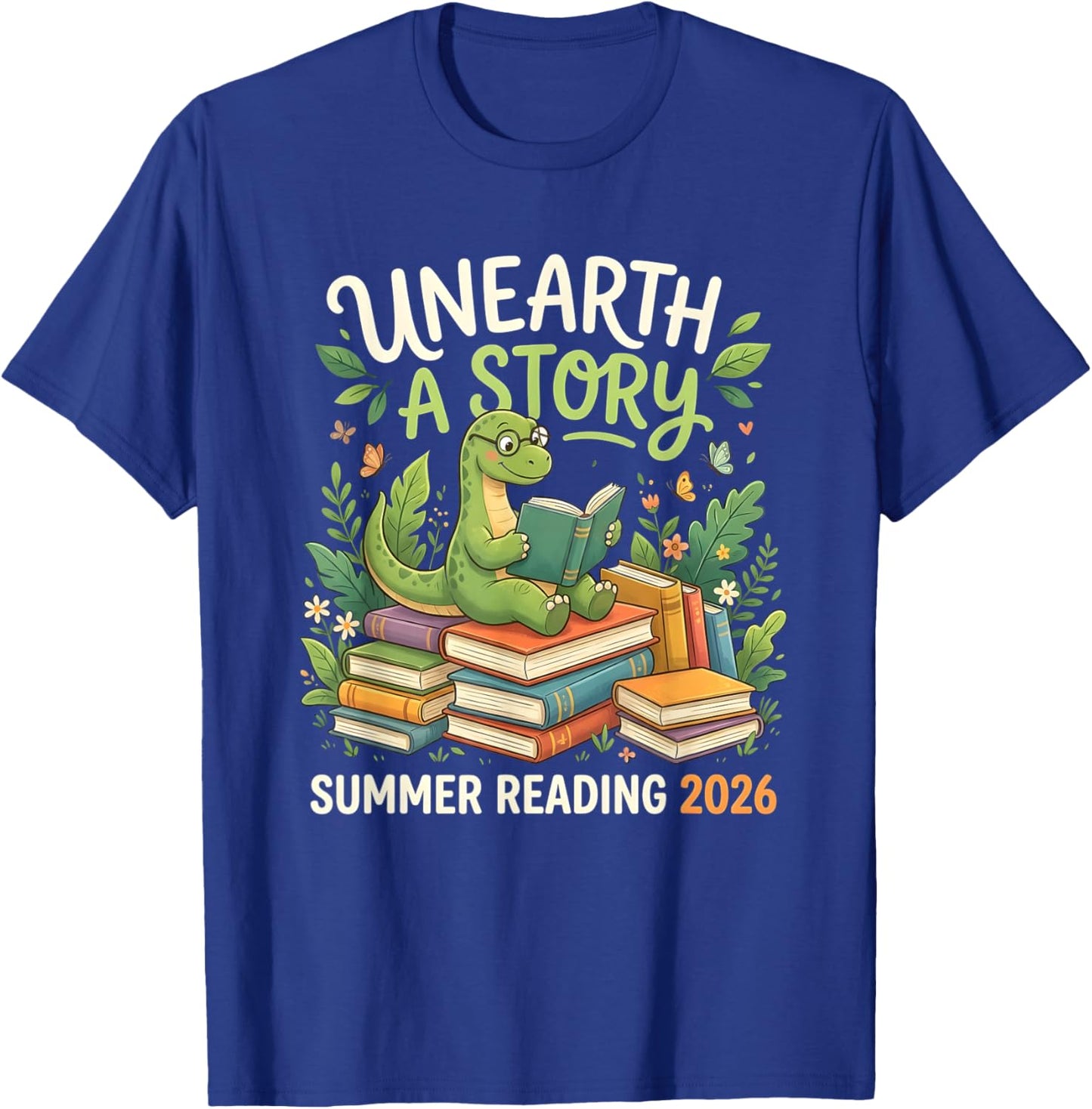 Unreath a Story Summer Library Reading 2026 Dinosaur Book T-Shirt - T-Shirt | Royal