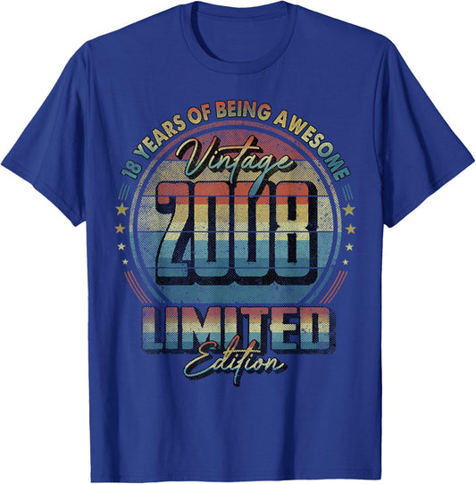 Vintage 2008 Limited Edition Shirt 18 Year Old 18th Birthday T-Shirt - T-Shirt | Royal