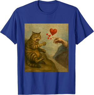 Cat Swatting God's Hand with Hearts Parody Cats T-Shirt - T-Shirt | Royal