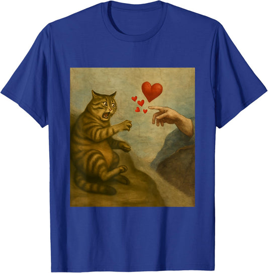 Cat Swatting God's Hand with Hearts Parody Cats T-Shirt - T-Shirt | Royal