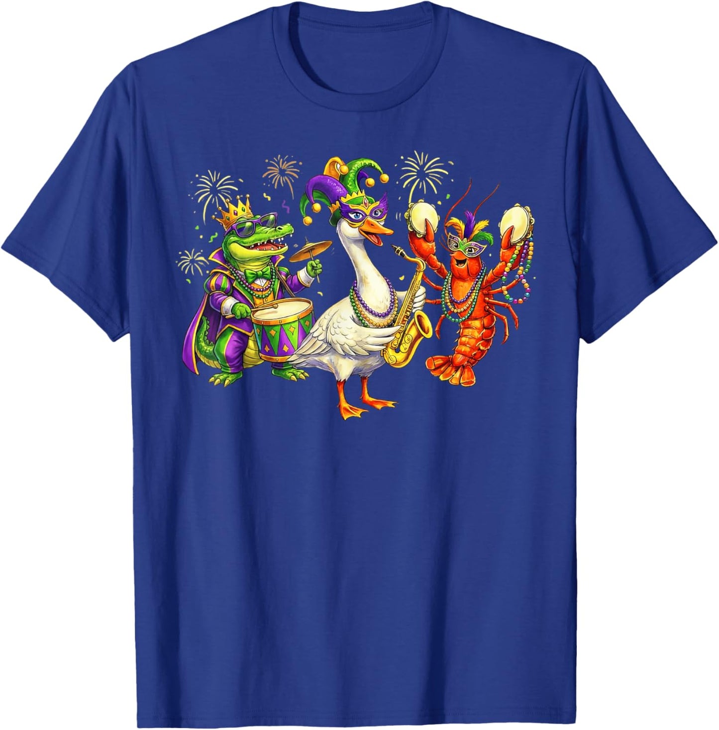 ABC Alligator Brown Pelican Crawfish Louisiana Mardi Gras T-Shirt - T-Shirt | Royal
