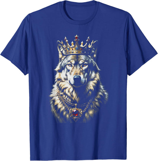 Funny Crown King Wolf Cool Animals Wolves Lovers Wildlife T-Shirt - T-Shirt | Royal