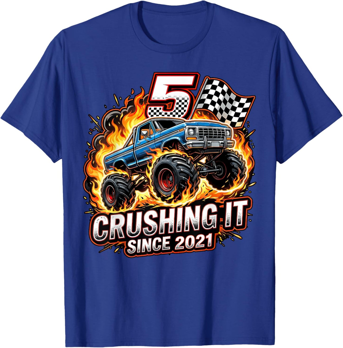 Birthday Monster Truck 5 Year Old Boys 5th Party Born 2021 T-Shirt - T-Shirt | Royal