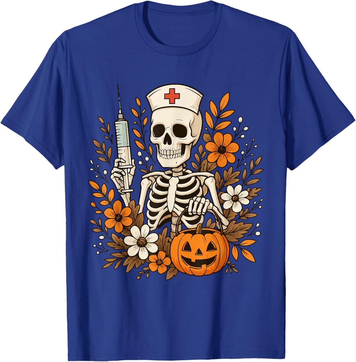 Nurse Skeleton Pumpkin Halloween Autumn Nurse Halloween T-Shirt - T-Shirt | Royal
