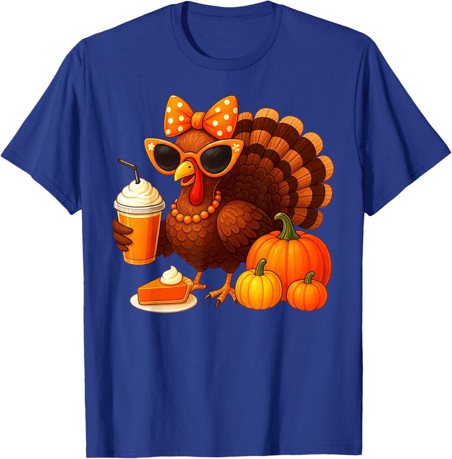 Cute Turkey with Sunglasses Lady Pumpkin Pie Bow T-Shirt - T-Shirt | Royal