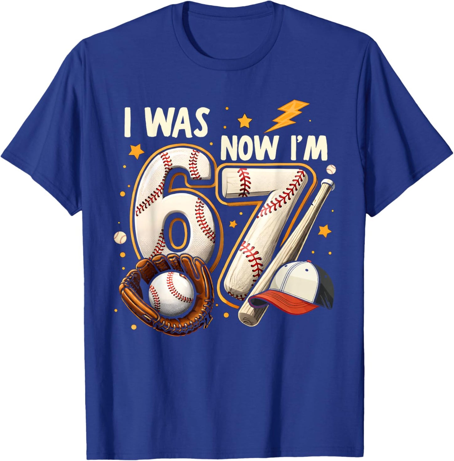 I was 6 Now I'm 7 Birthday Boy Baseball Funny 6 7 Meme Kids T-Shirt - T-Shirt | Royal