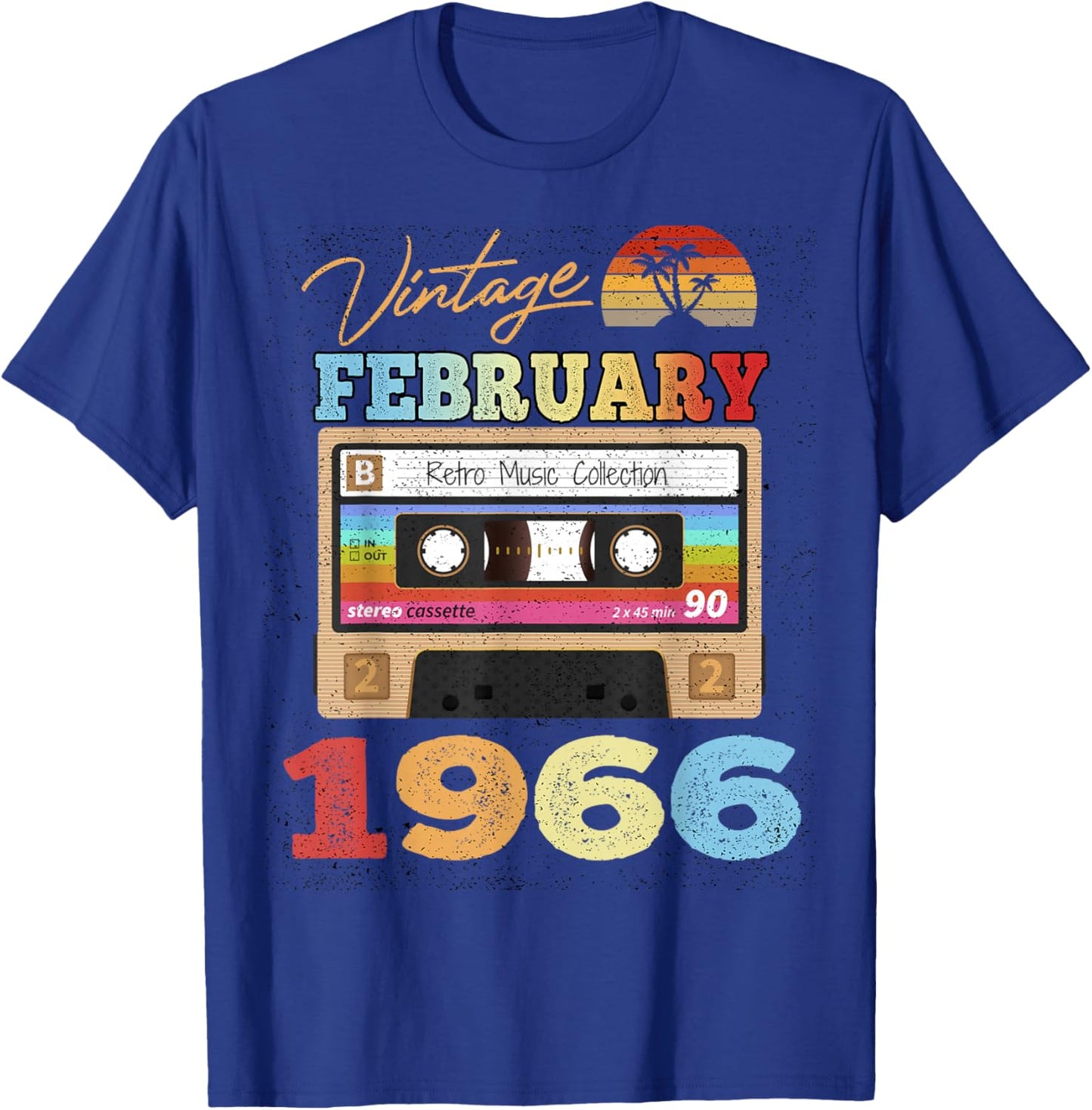 60th Birthday Gift Vintage Retro February 1966 60 Years Old T-Shirt - T-Shirt | Royal