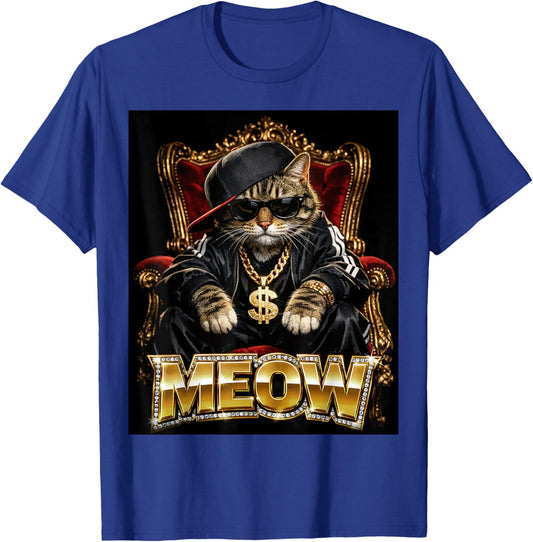 Meow Funny Hip Hop Kitty 80s & 90s Retro Rap Music Cat T-Shirt - T-Shirt | Royal
