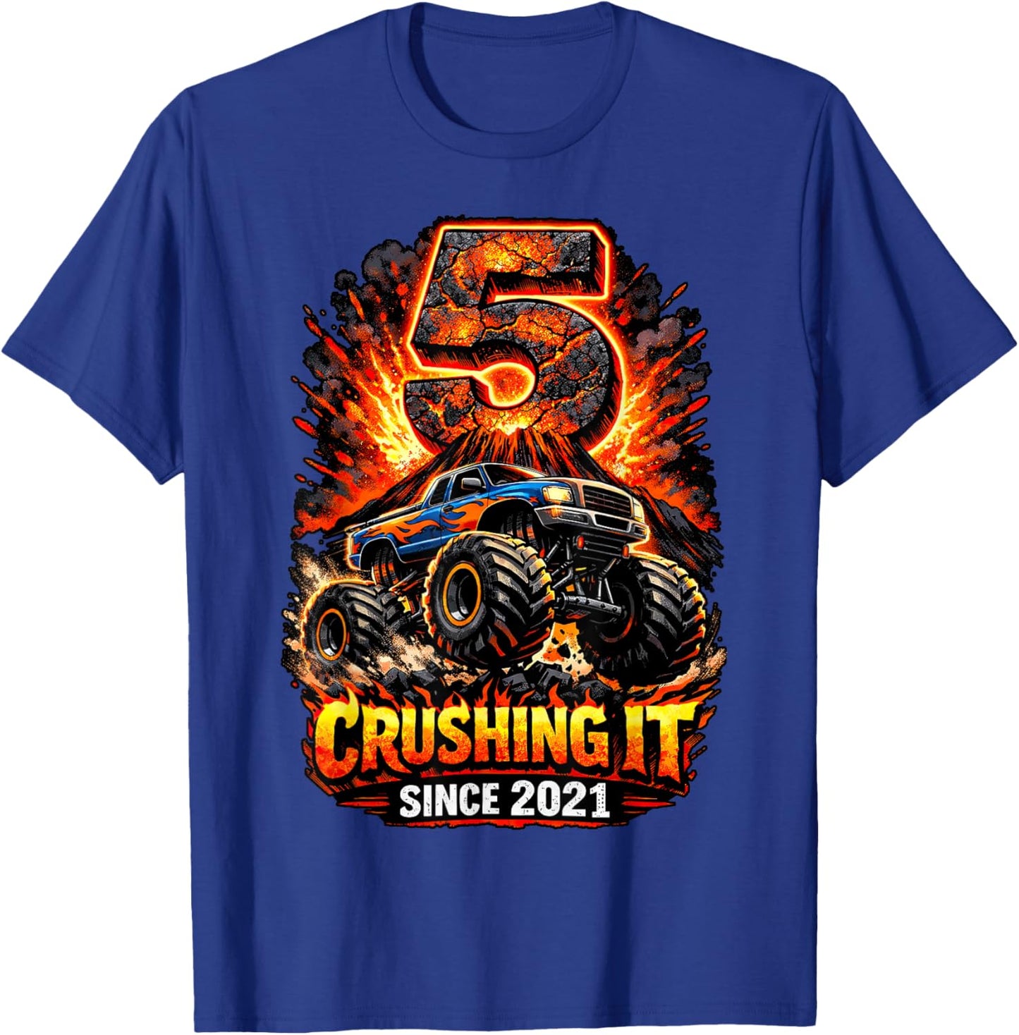 Birthday Monster Truck 5 Year Old Boys 5th Party Born 2021 T-Shirt - T-Shirt | Royal