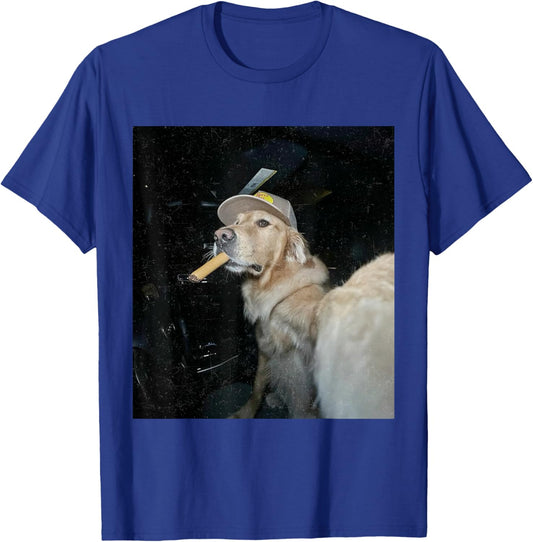 Dog Smoking Cigarette Funny Golden Meme T-Shirt - T-Shirt | Royal