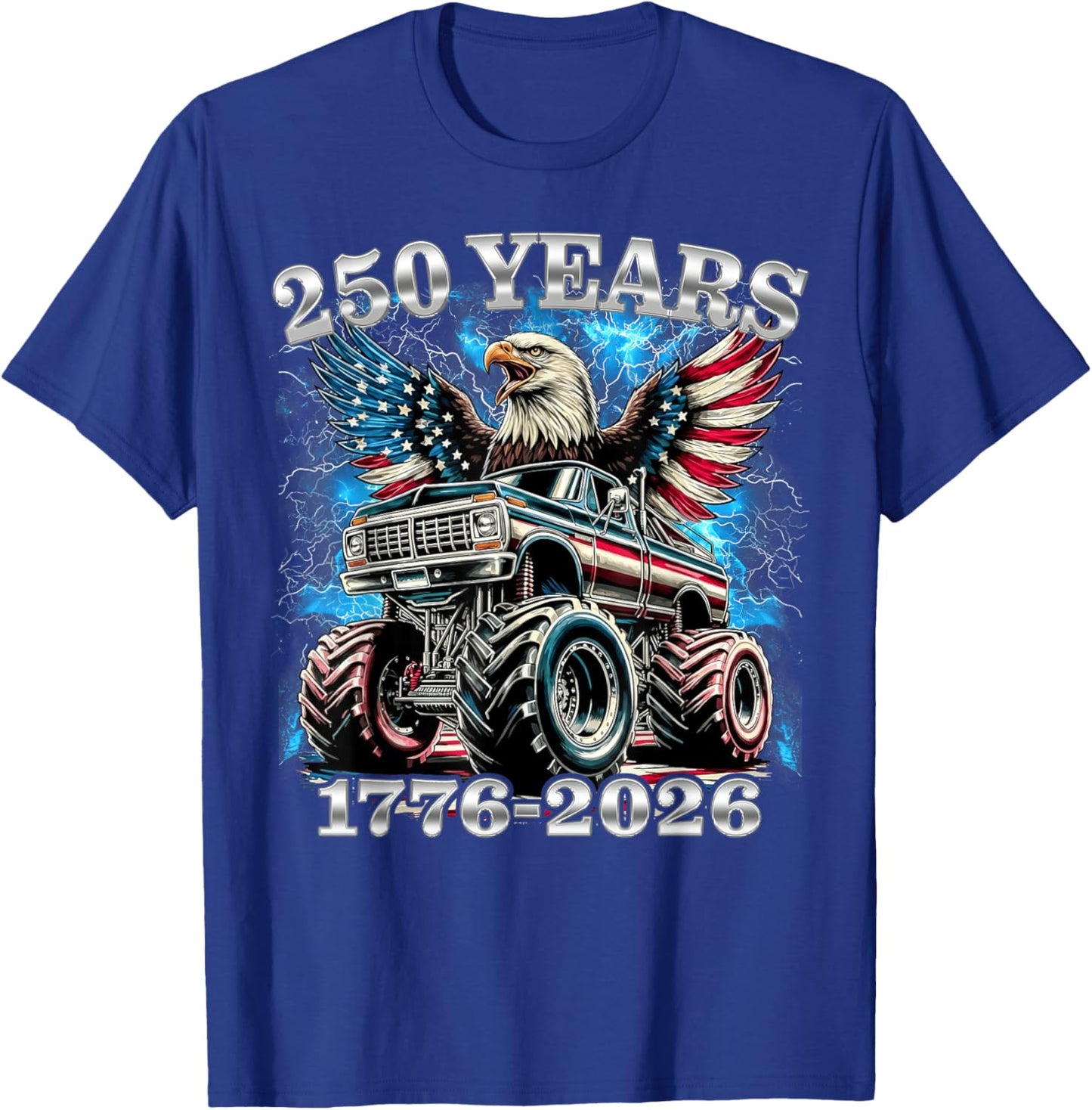 USA 250 Years 1776-2026 Monster Truck Eagle Flag Boys T-Shirt - T-Shirt | Royal