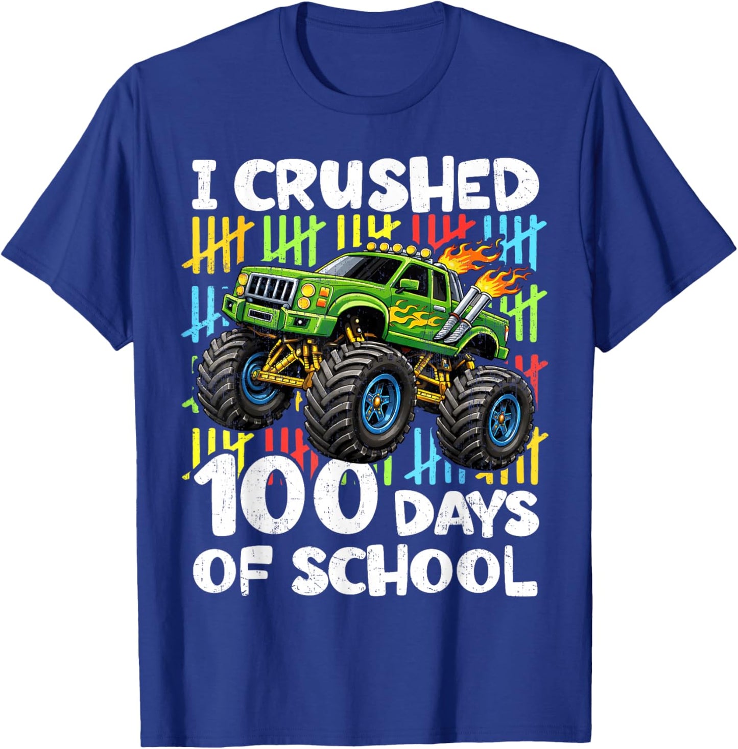 I Crushed 100 Days of School Monster Truck 100th Day Boys T-Shirt - T-Shirt | Royal