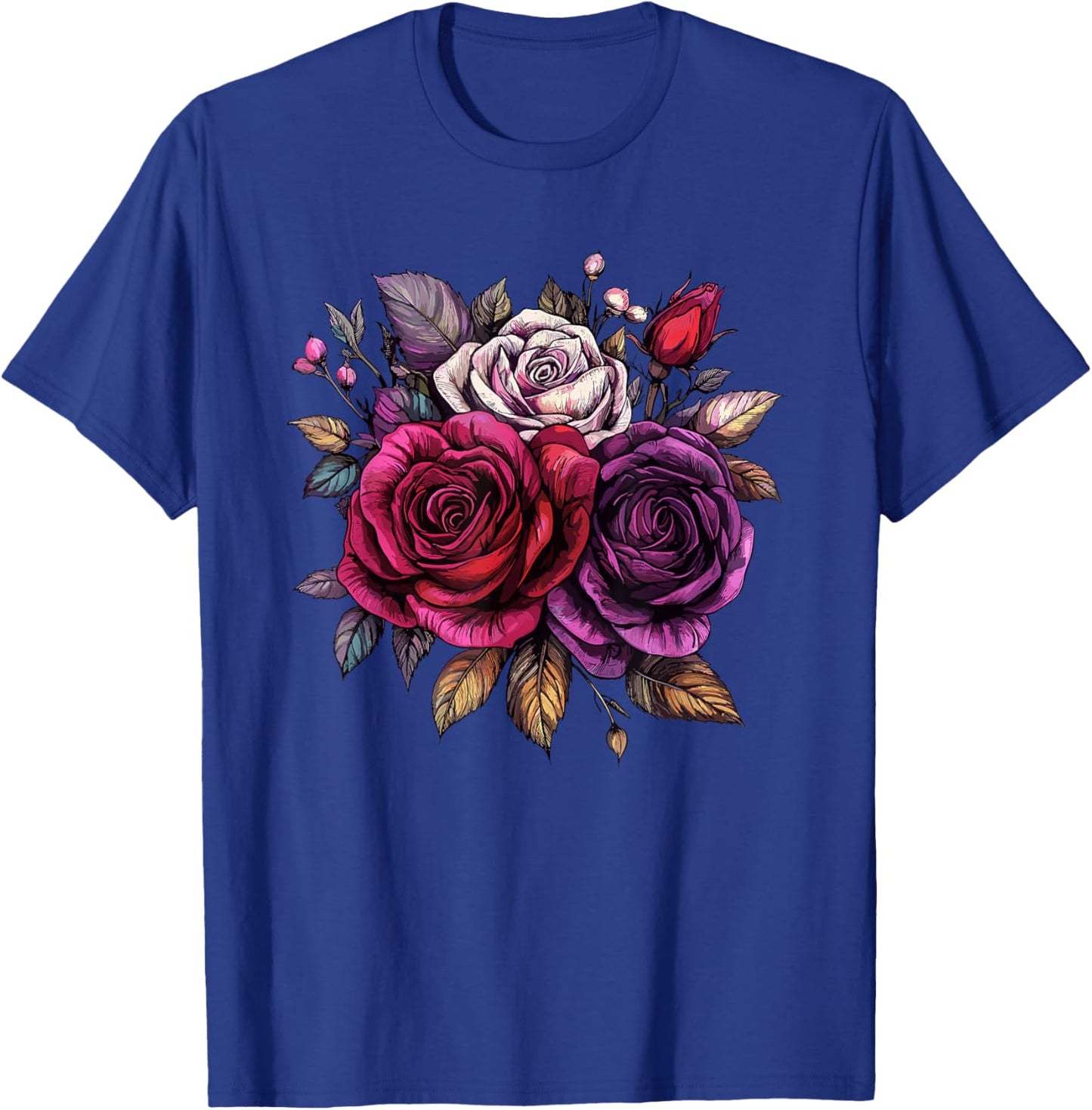 Red Purple White Rose Bouquet Vintage Floral Arrangement T-Shirt - T-Shirt | Royal
