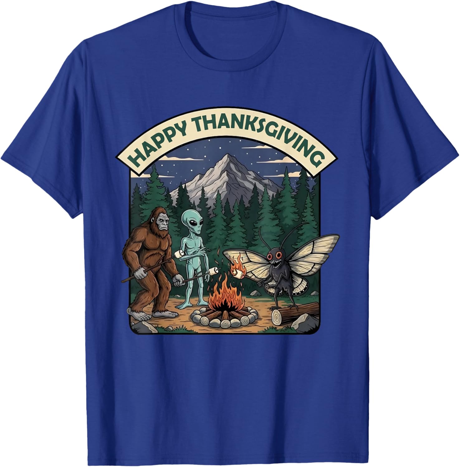 Happy Thanksgiving Shirt Men Bigfoot Alien Mothman Sasquatch T-Shirt - T-Shirt | Royal
