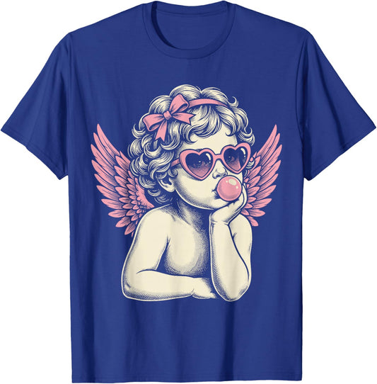 Cute Vintage Cupid Blowing Bubble Gum T-Shirt - T-Shirt | Royal