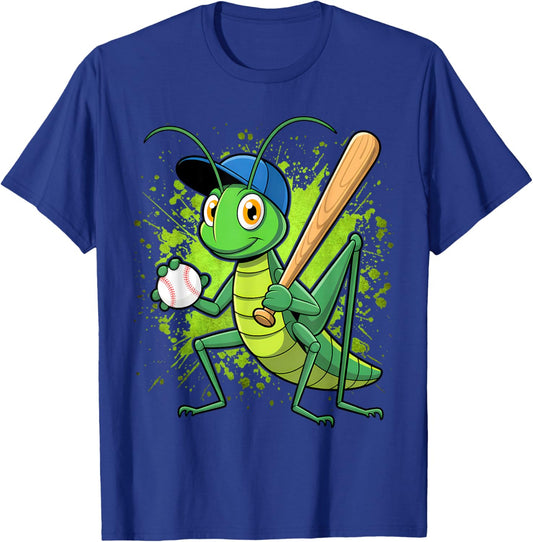 Baseball Grasshopper Insect Lover Mascot Player Bat T-Shirt - T-Shirt | Royal
