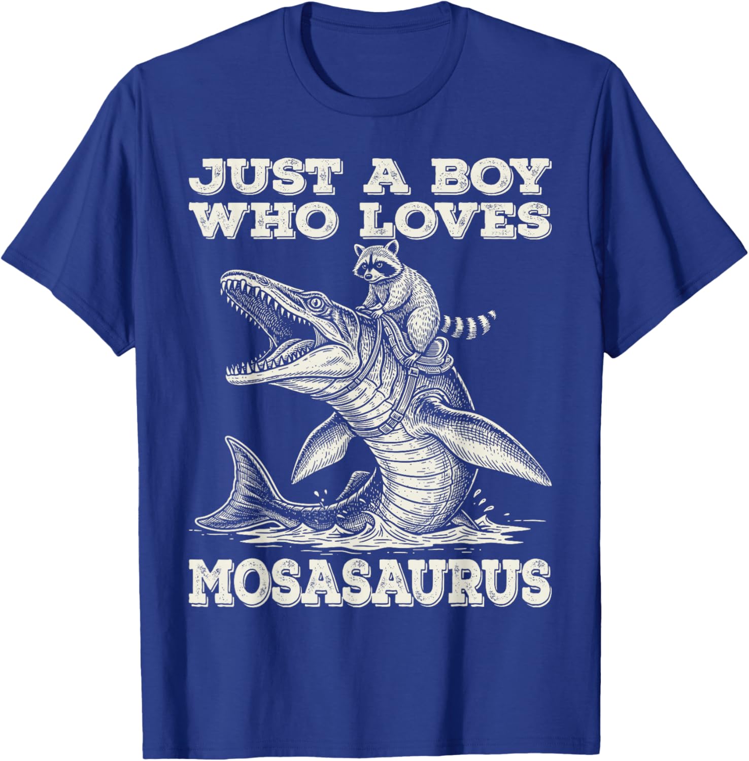 Vintage Just A Boy Who Loves Mosasaurus Raccoon T-Shirt - T-Shirt | Royal