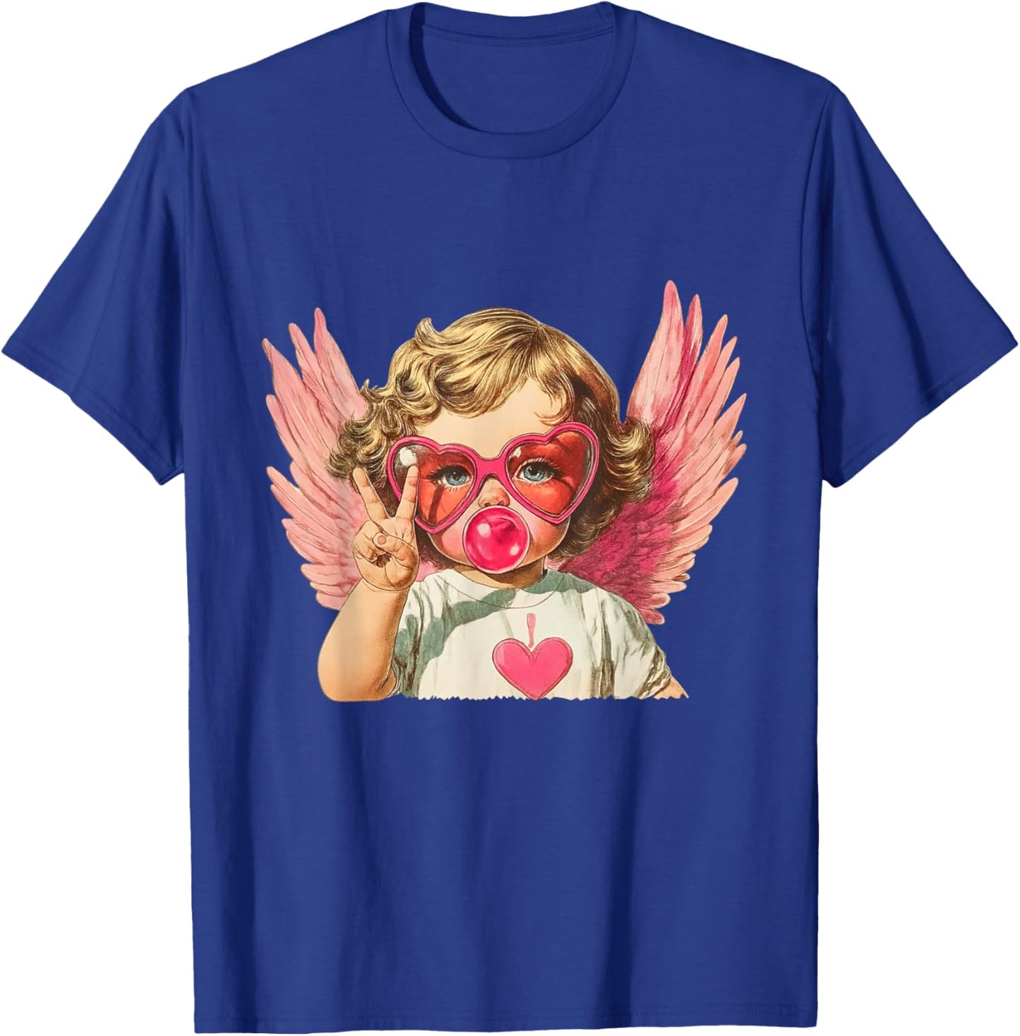 Vintage Cupid Blowing Bubble Gum Heart Sunglasses Valentines T-Shirt - T-Shirt | Royal