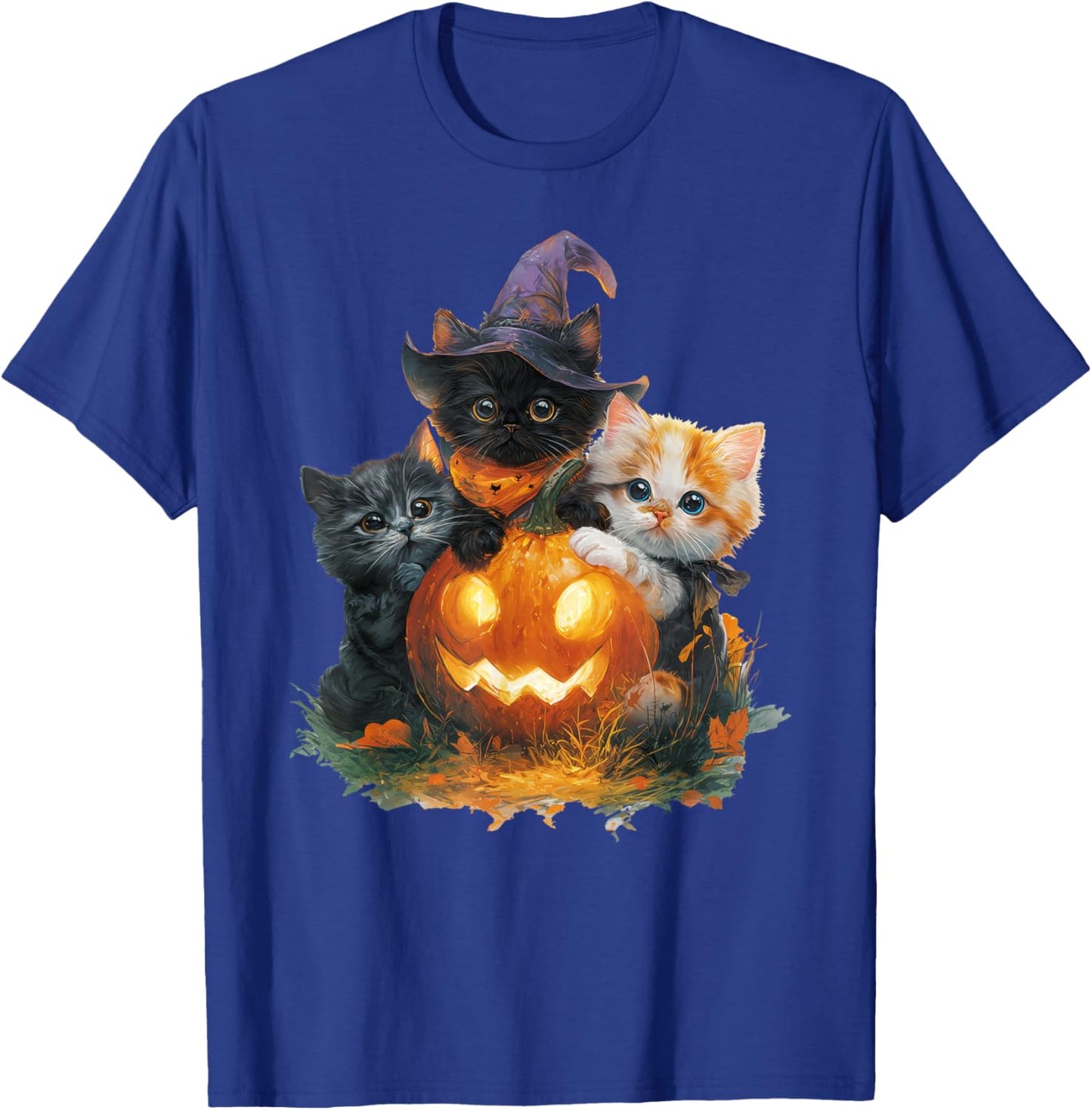 Vintage Kittens Pumpkin Cute Cat Spooky Season Halloween T-Shirt - T-Shirt | Royal