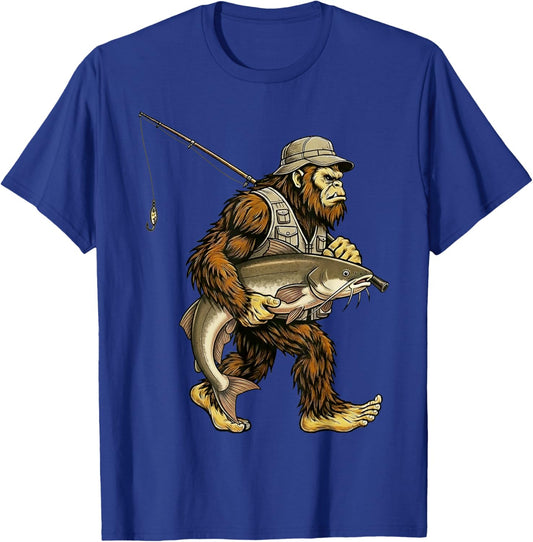 Catfish Bigfoot Fisherman River Fishing Sasquatch T-Shirt - T-Shirt | Royal
