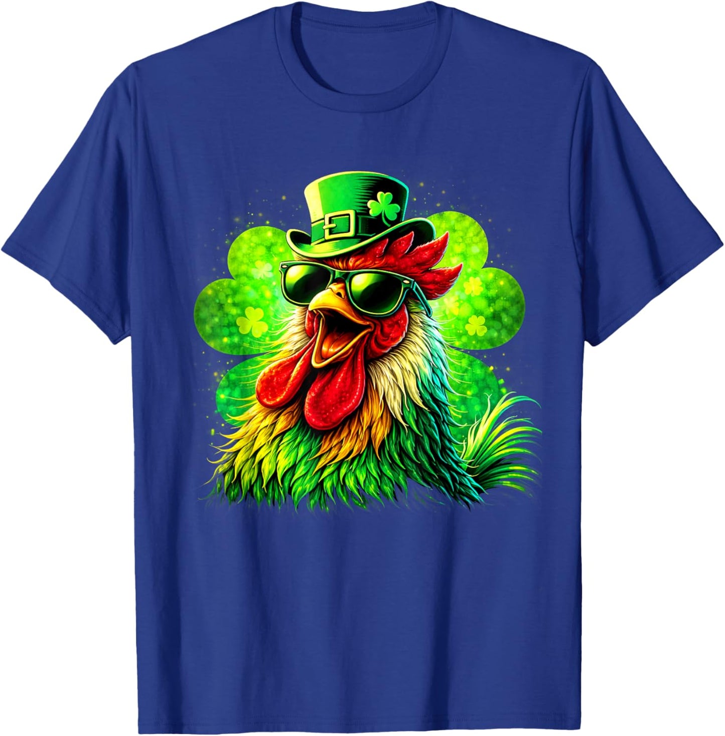 Rooster St Patricks Day Lucky Shamrock Men Women T-Shirt - T-Shirt | Royal