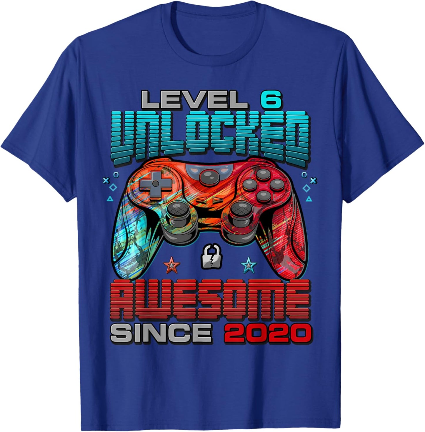 Level 6 Unlocked Awesome Since 2020 6th Birthday Gaming T-Shirt - T-Shirt | Royal
