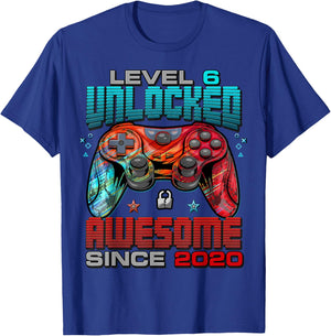 Level 6 Unlocked Awesome Since 2020 6th Birthday Gaming T-Shirt - T-Shirt | Royal