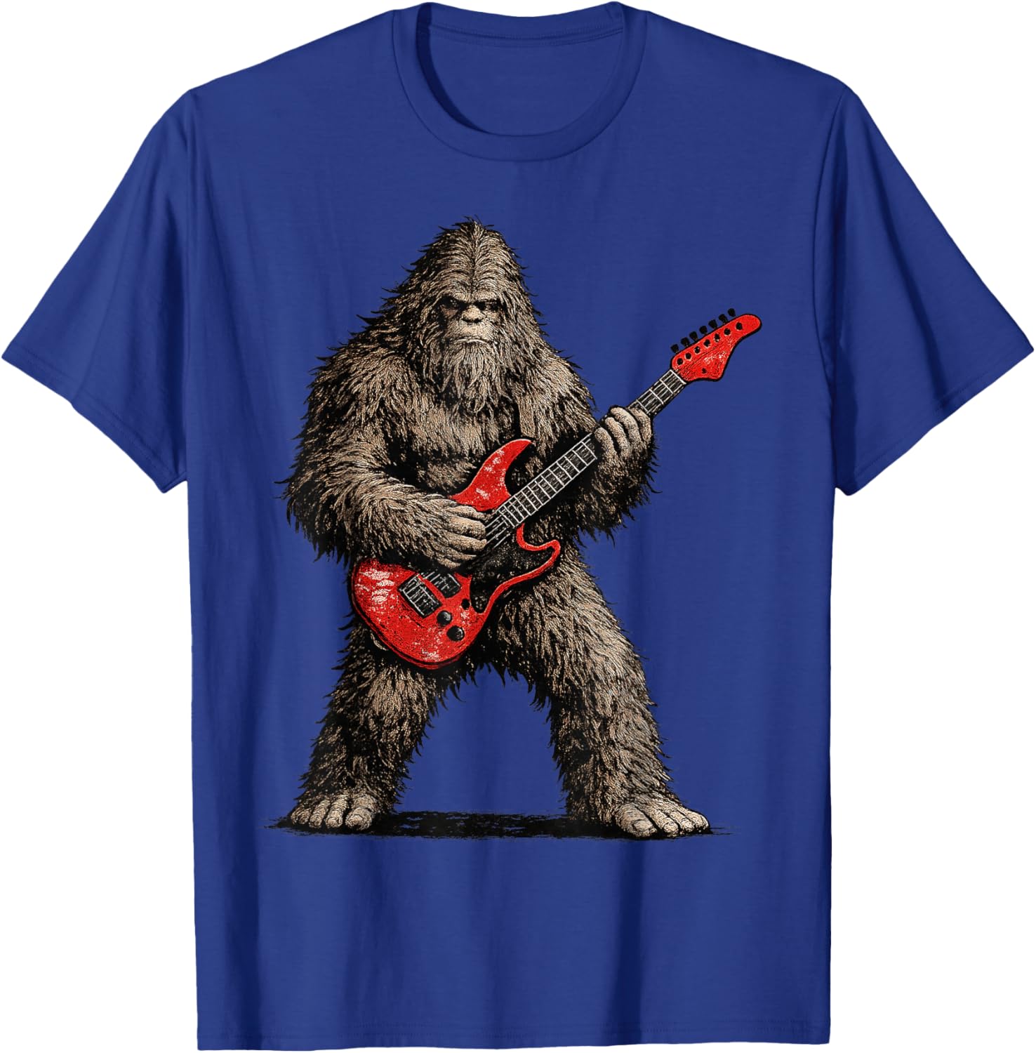 Funny Bigfoot Playing Guitar Rock and Roll Gifts Men Women T-Shirt - T-Shirt | Royal