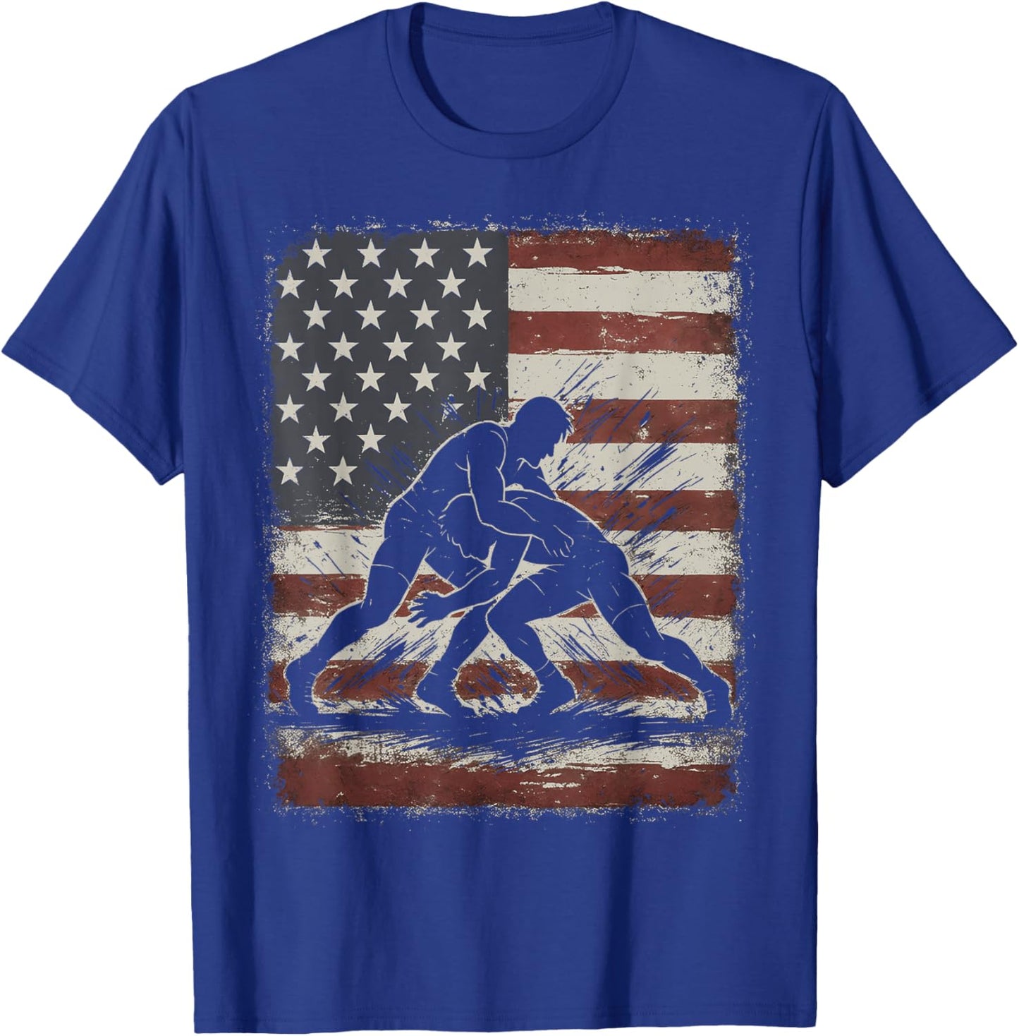 Vintage American Wrestling US Flag Wrestling Wrestler T-Shirt - T-Shirt | Royal