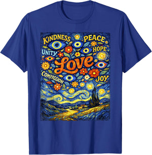 Peace Kindness Love Shirt Hope Evil Eye Van Gogh Graphic T-Shirt - T-Shirt | Royal