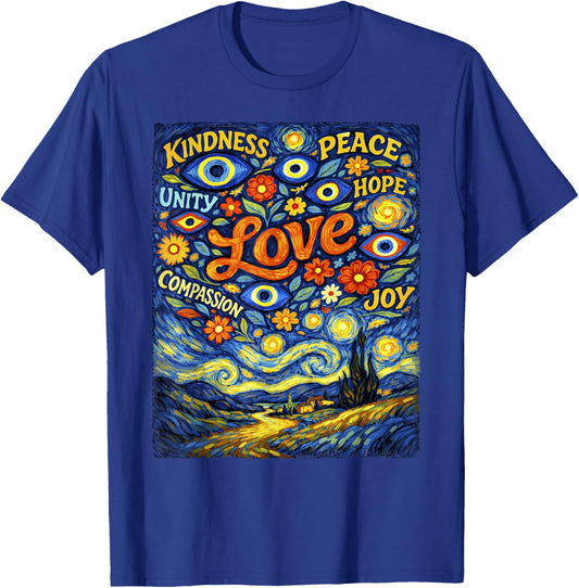Peace Kindness Love Shirt Hope Evil Eye Van Gogh Graphic T-Shirt - T-Shirt | Royal