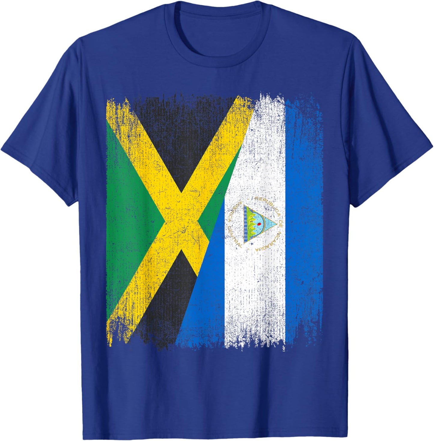 Half Jamaica Nicaragua Flag Jamaican Nicaraguan Pride Roots T-Shirt - T-Shirt | Royal