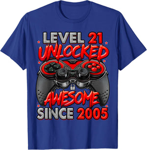 Level 21 Unlocked Awesome Since 2005 21st Birthday Gaming T-Shirt - T-Shirt | Royal