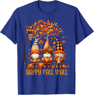Happy Fall Y'all Gnome Pumpkin Autumn Thanksgiving Men Women T-Shirt - T-Shirt | Royal