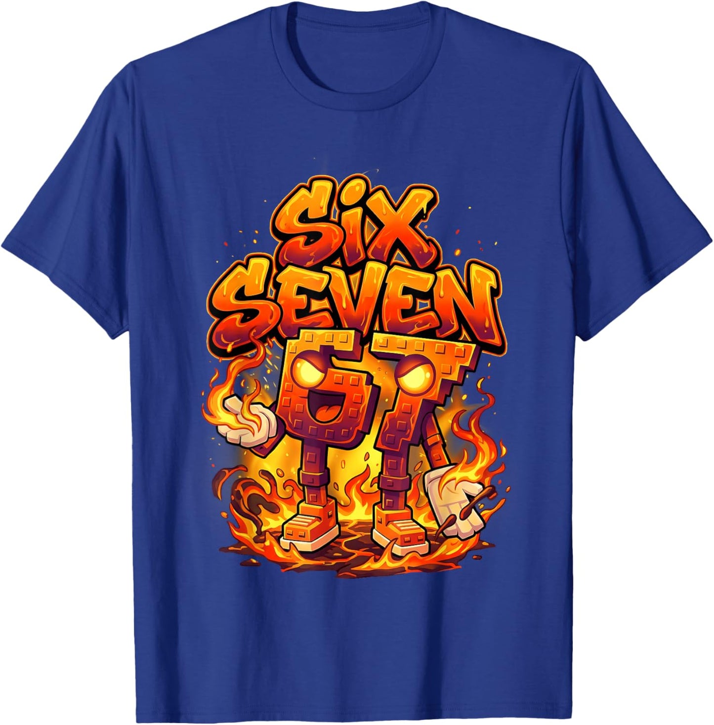 Six Seven 67 Fire Flames 6 7 Brainrot Meme Boy Kid Youth 6-7 T-Shirt - T-Shirt | Royal