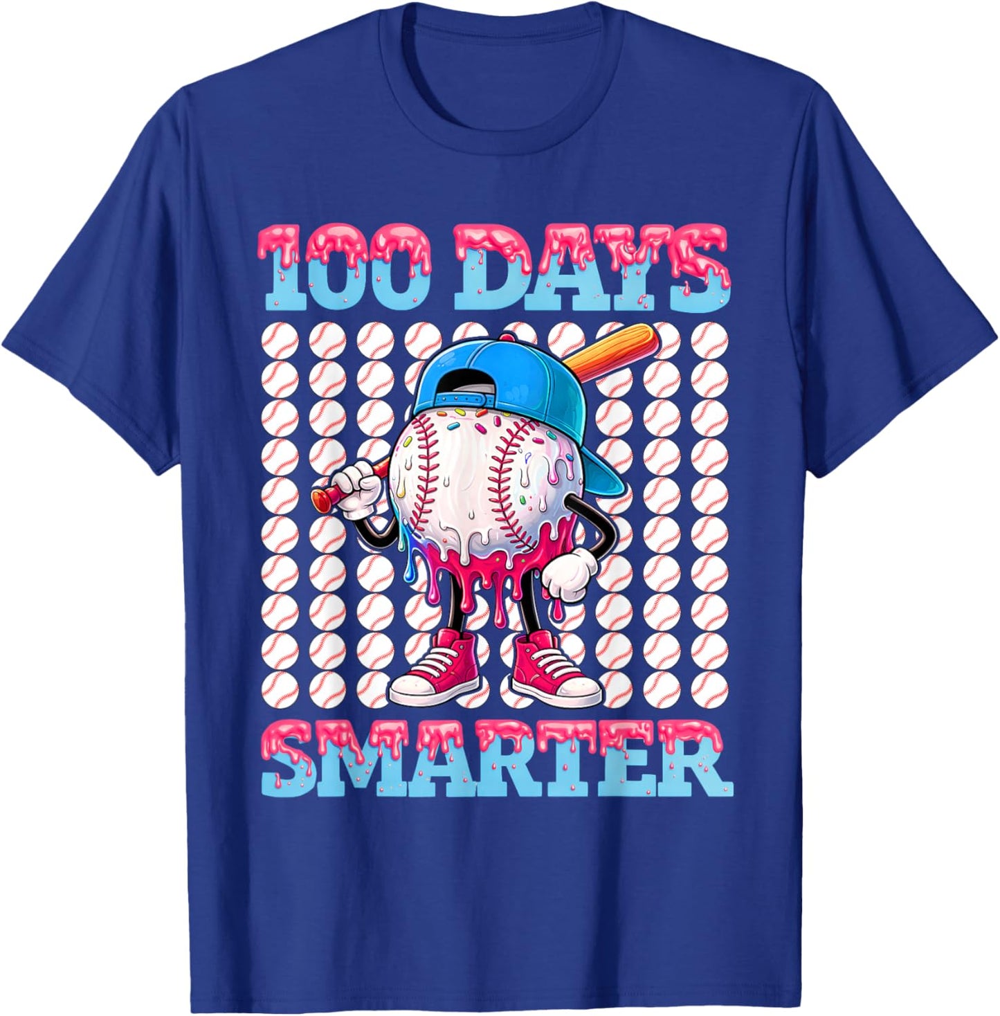 100 Days Smarter Baseball Drip Boys 100 Days of School Kids T-Shirt - T-Shirt | Royal