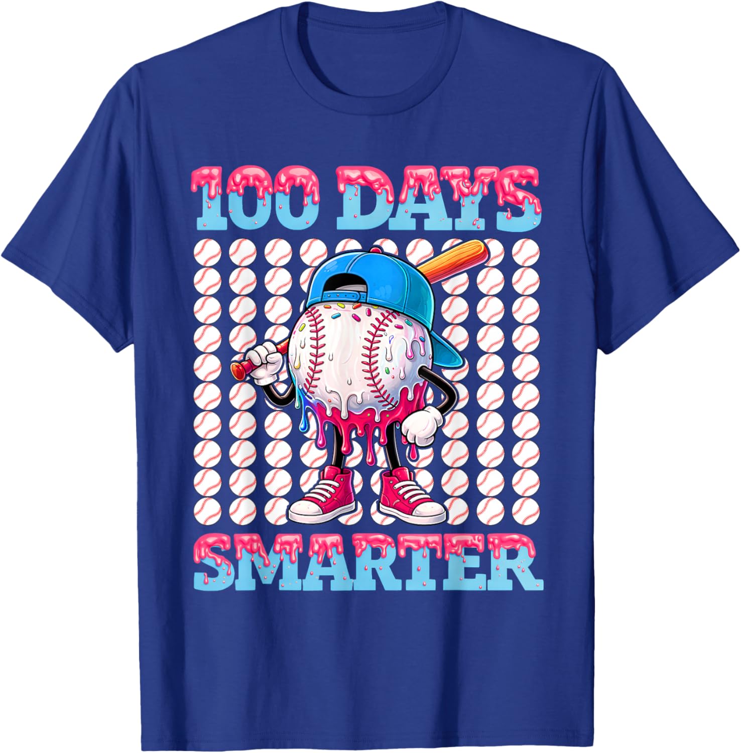 100 Days Smarter Baseball Drip Boys 100 Days of School Kids T-Shirt - T-Shirt | Royal