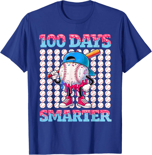 100 Days Smarter Baseball Drip Boys 100 Days of School Kids T-Shirt - T-Shirt | Royal