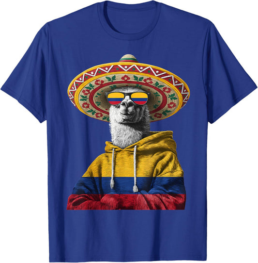 Colombia Flag Llama Alpaca Colombian Pride Colombian Roots T-Shirt - T-Shirt | Royal