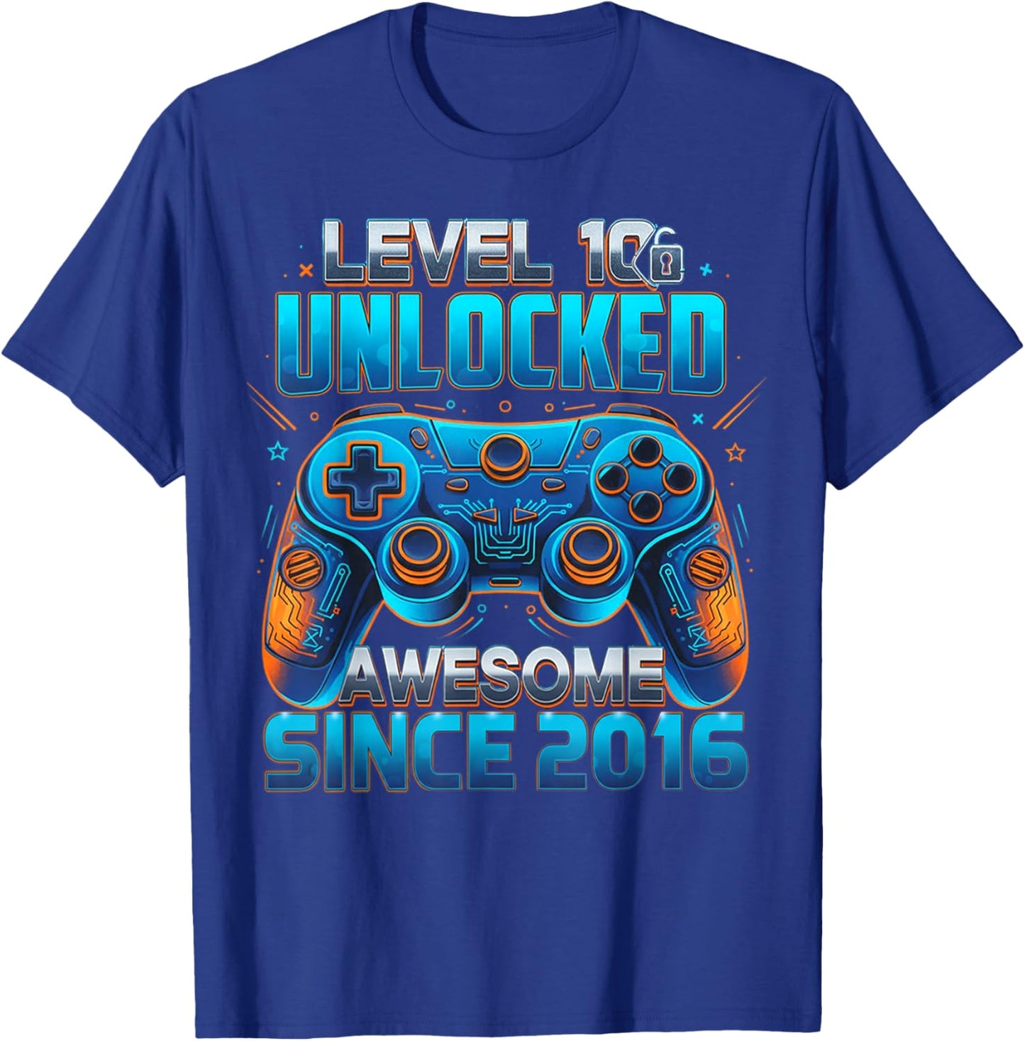 Level 10 Unlocked Awesome Since 2016 10th Birthday Gaming T-Shirt - T-Shirt | Royal