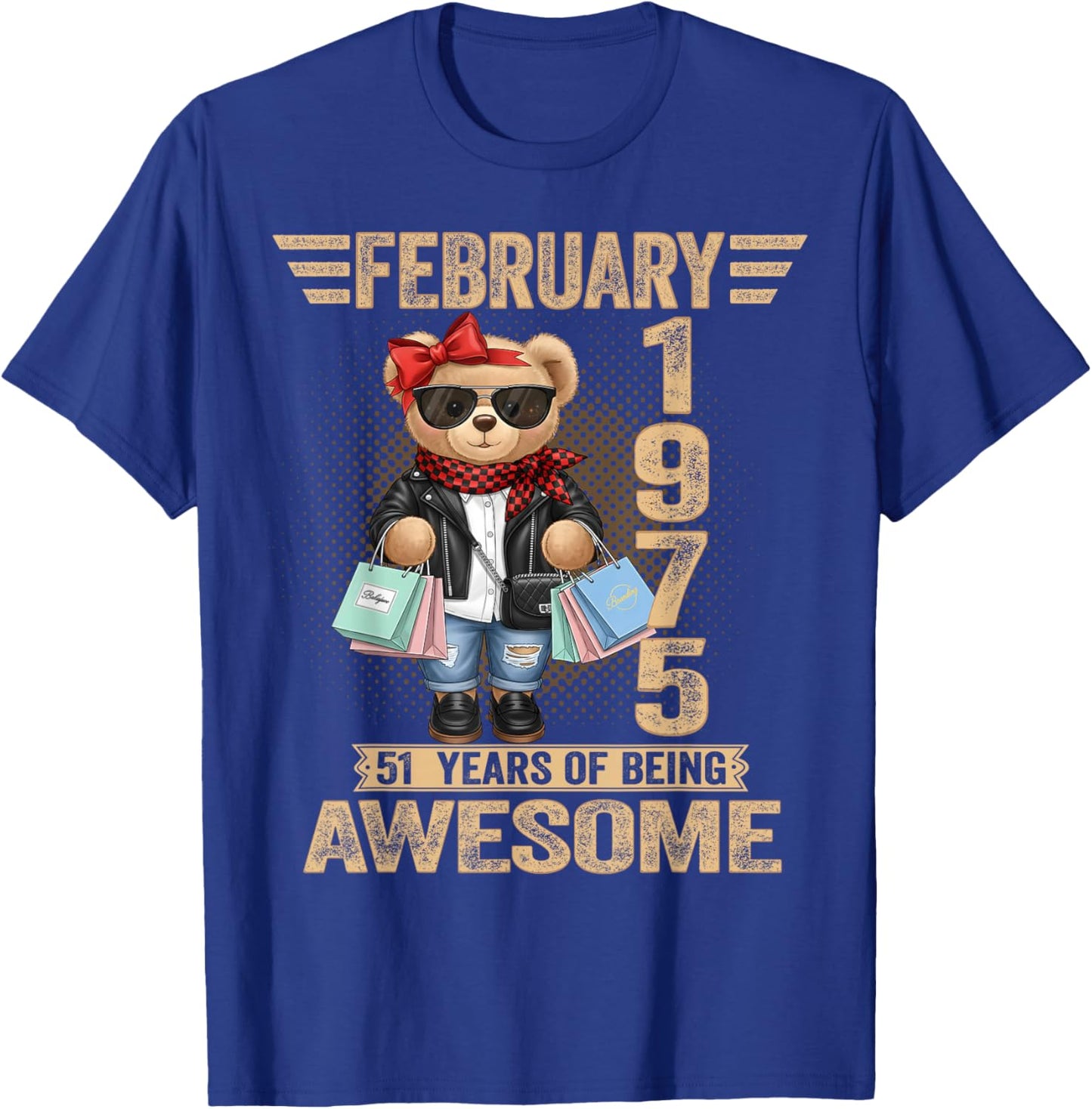51 Year Old February 1975 Teddy Bear 51st Birthday Women T-Shirt - T-Shirt | Royal
