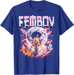 Femboy Anime Aesthetic Moon Cat Ear Headphones T-Shirt - T-Shirt | Royal