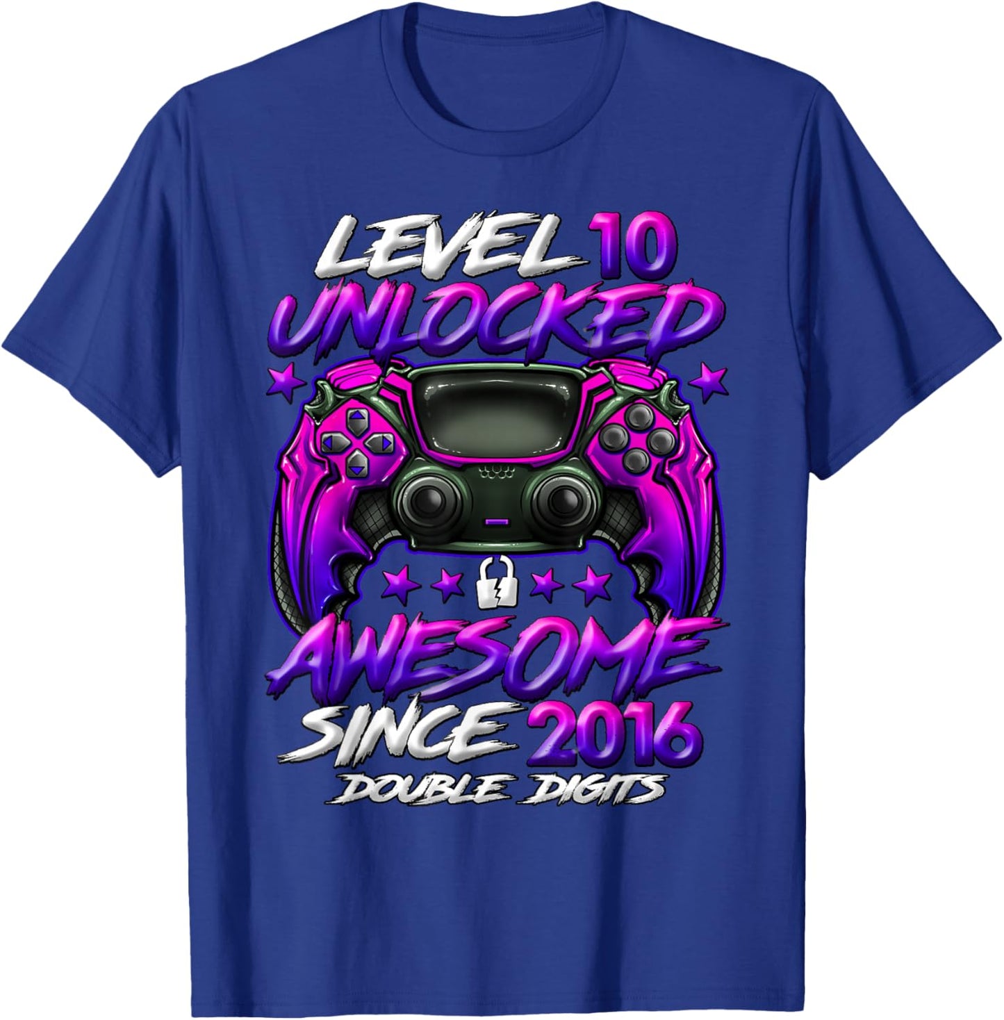 Official Double Digits Level 10 Unlocked 10th Birthday Boy T-Shirt - T-Shirt | Royal