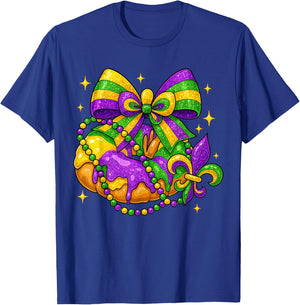 Mardi Gras King Cake Season Coquette Bow Fleur De Lis T-Shirt - T-Shirt | Royal