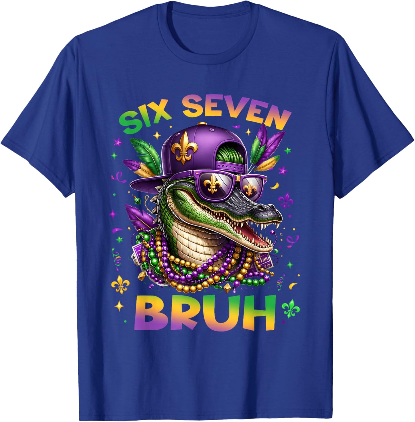Mardi Gras Six Seven Bruh Mardigator Alligator 6 7 Meme Boys T-Shirt - T-Shirt | Royal