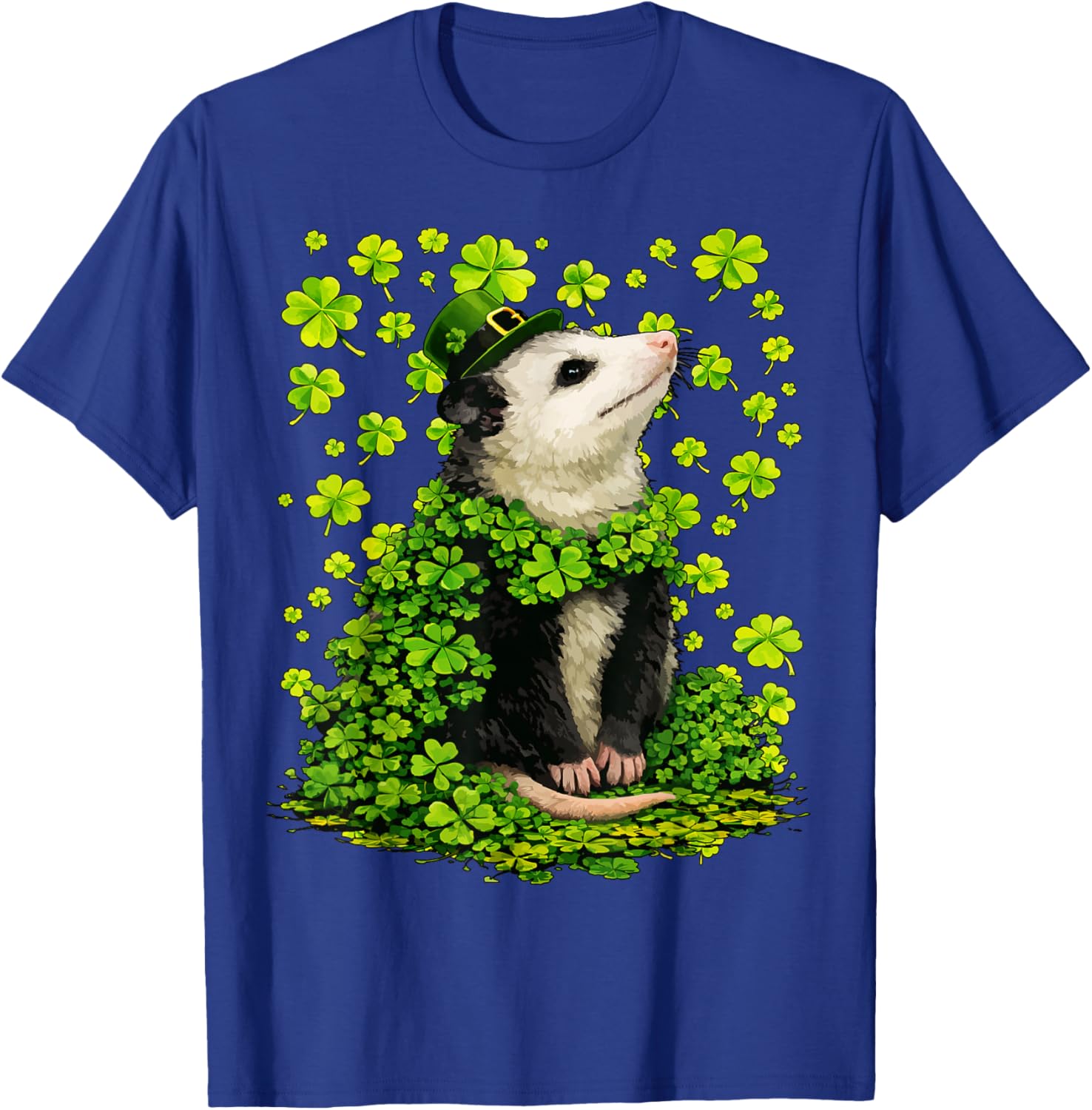 Lucky Opossum with Shamrocks Clovers St Patricks Day Possum T-Shirt - T-Shirt | Royal